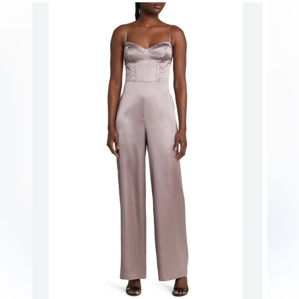 ASTR the Label Satin Bustier Jumpsuit Pewter